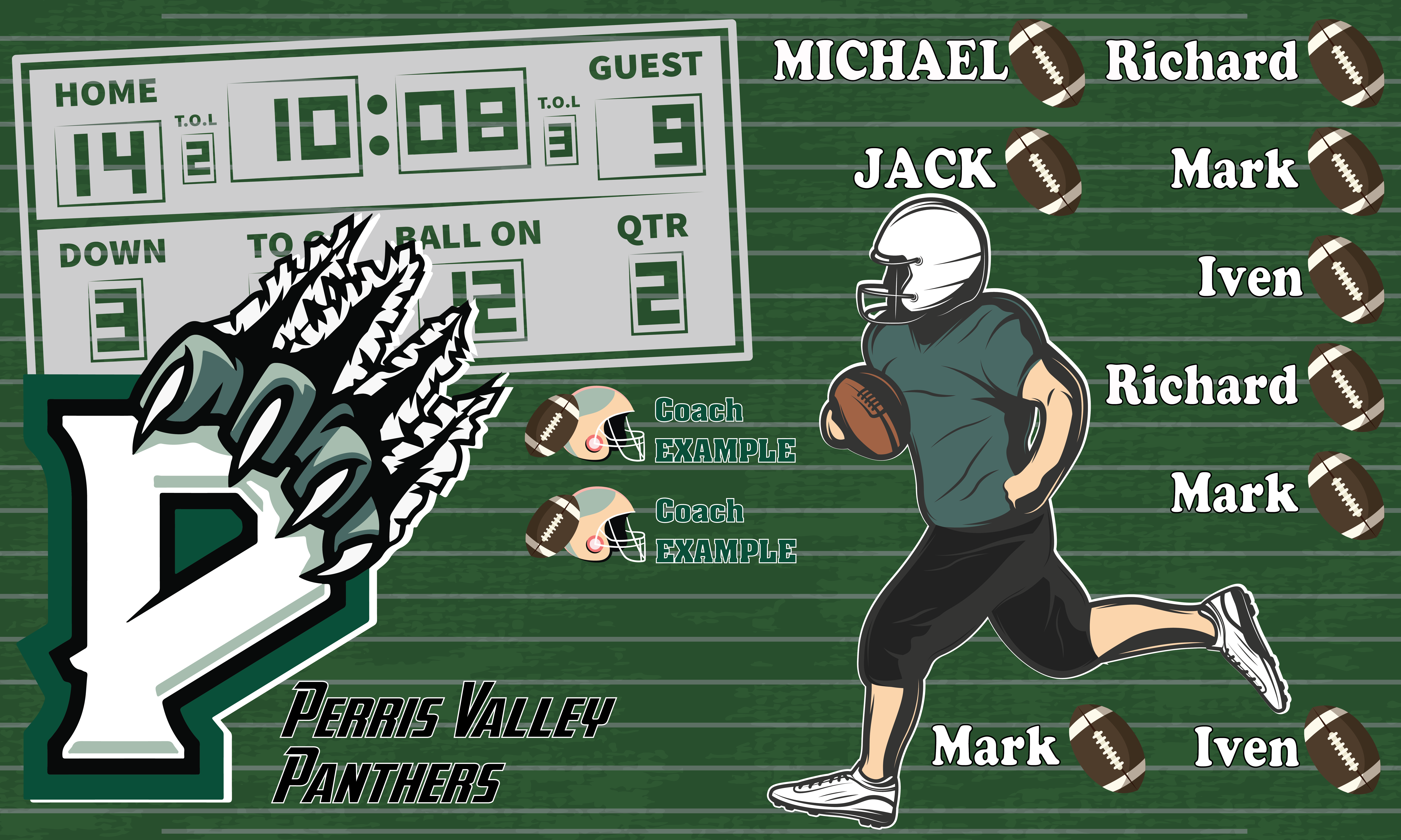 B3375  Perris Valley Panthers football jaaf -01 3x5 Banner